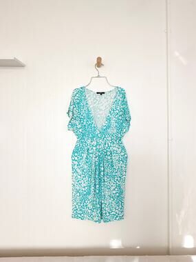 Tart Collections Teal White Geometric Maternity Dress Empire Waist Modal XS